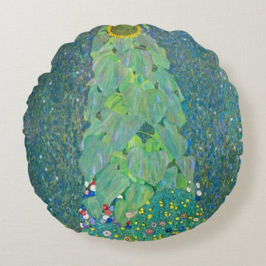 ひまわりクリムトヴィンテージ花アールヌーボー ラウンドクッション (正面)