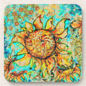 ひまわりクレイズカラフル夏パターン コースター (正面)