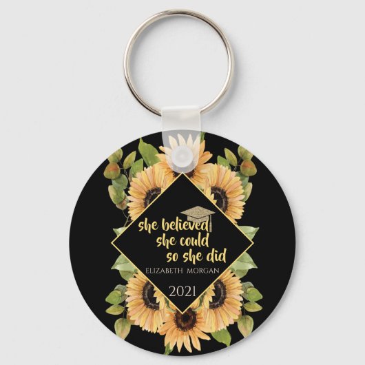 ひまわりグリッター院長キャップ飲料用コースター キーホルダー (正面)