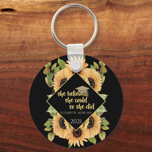 ひまわりグリッター院長キャップ飲料用コースター キーホルダー (正面)