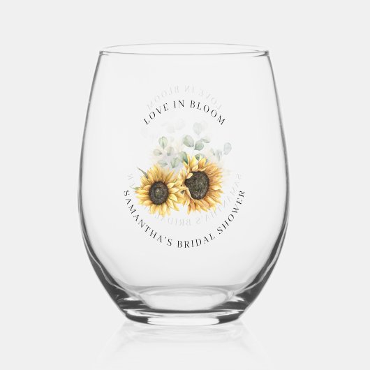 ひまわりグリーンフローラル ブライダルシャワー ステムなしワイングラス (裏面)