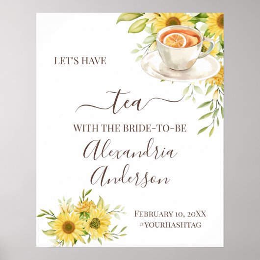 ひまわりグリーン ティー ブライダル シャワー ウェルカム サイン (正面)
