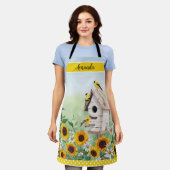 ひまわりゴールドフィンチバードハパーソナライズされたウス名 エプロン (着用した状態)