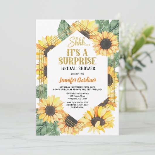 ひまわりサプライズパーティーブライダルシャワー 招待状 (スタンド正面)