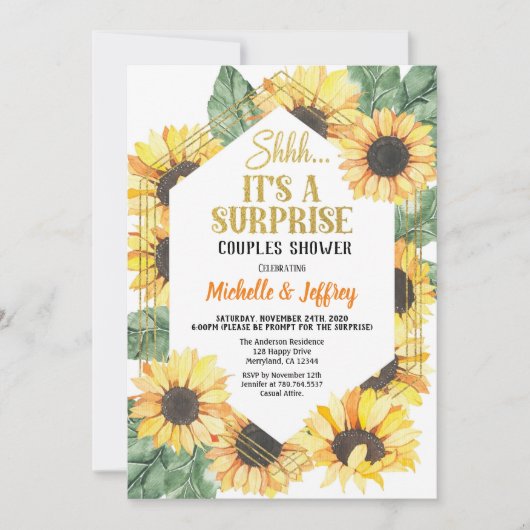 ひまわりサプライズパーティー カップルシャワー 招待状 (正面)