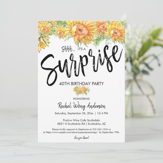 ひまわりサプライズ誕生日退職パーティー 招待状 (スタンド正面)