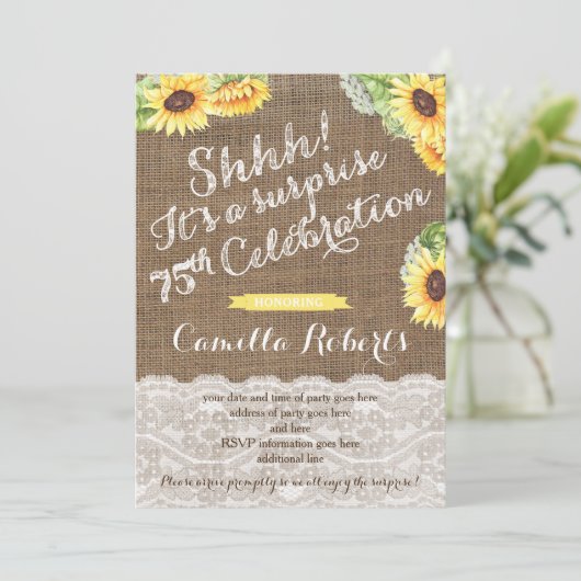 ひまわりサプライズ75th誕生日招待状のための女性 招待状 (スタンド正面)