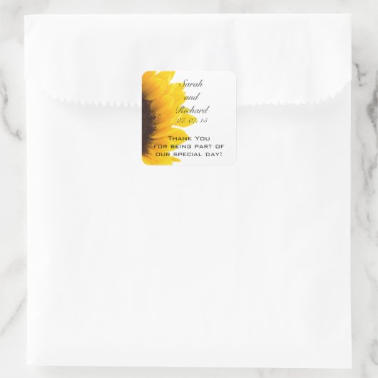ひまわりサンキューメッセージ結婚式の引き出物シール スクエアシール (バッグ)