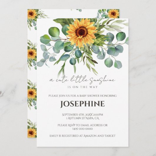 ひまわりサンシャインフォールベイビーシャワー招待状 招待状 (正面/裏面)