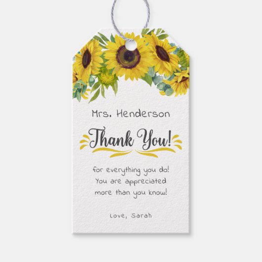 ひまわりサンフラワーありがとう先生メンター感謝 ギフトタグ (正面)