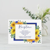 ひまわりシック素朴ブルーバラウェディングレセプション エンクロージャーカード (スタンド正面)