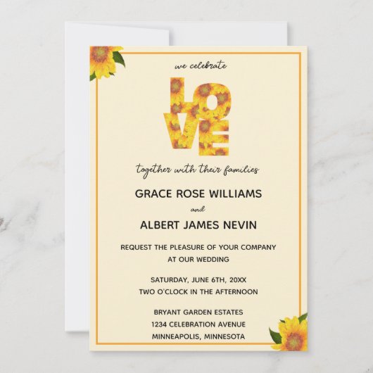 ひまわりシンプルのエレガント結婚式招待状 招待状 (正面)