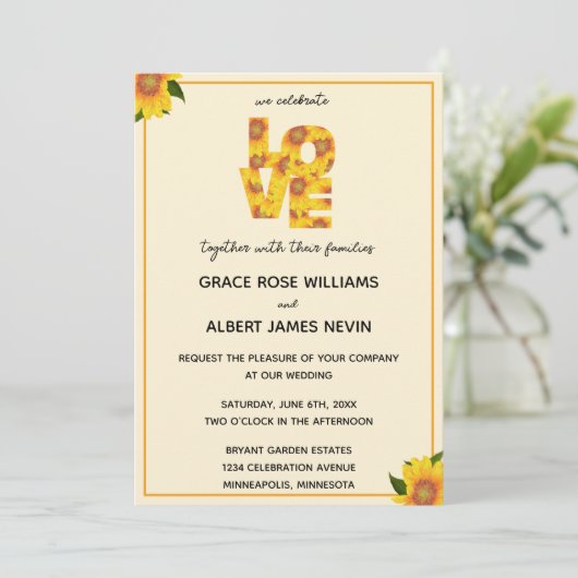 ひまわりシンプルのエレガント結婚式招待状 招待状 (スタンド正面)