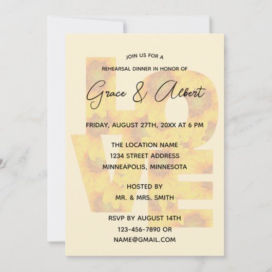 ひまわりシンプルのエレガントLOVEリハーサルディナー 招待状 (正面)