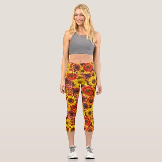 ひまわりシームレスパターン カプリレギンス (正面)