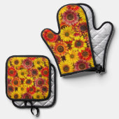 ひまわりシームレスパターン 鍋つかみ&鍋敷きセット (正面/裏面)