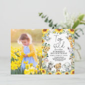 ひまわりジャングルサファリツーワイルド誕生日写真 招待状 (スタンド正面)
