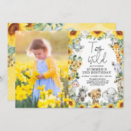 ひまわりジャングルサファリツーワイルド誕生日写真 招待状