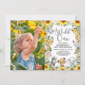 ひまわりジャングル動物ワイルドワン誕生日写真 招待状 (正面)