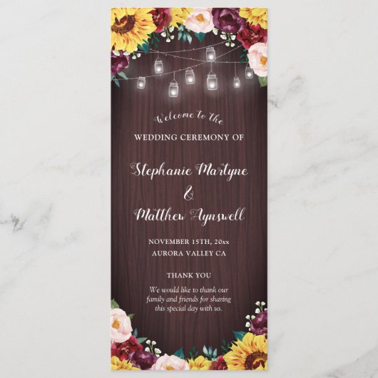 ひまわりジャースライツウッドブルゴーニュ赤面結婚ズ プログラム (正面)