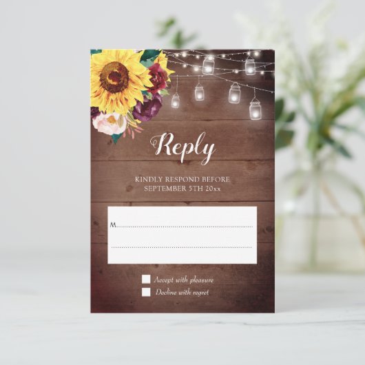 ひまわりジャールライツブルゴーニュ赤面結婚フローラ 出欠カード (スタンド正面)