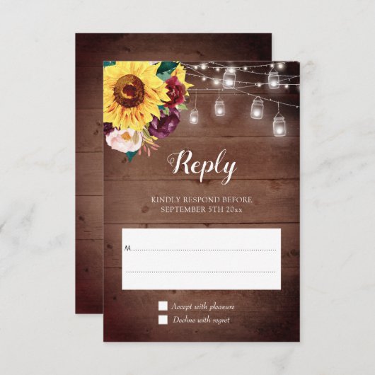 ひまわりジャールライツブルゴーニュ赤面結婚フローラ 出欠カード (正面/裏面)