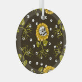 ひまわりスカルユニーク：シームレスパターン。 ガラスオーナメント (正面右)