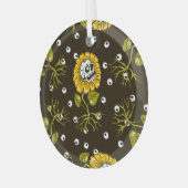 ひまわりスカルユニーク：シームレスパターン。 ガラスオーナメント (正面左)