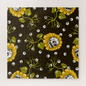 ひまわりスカルユニーク:シームレスパターン。 ジグソーパズル (横)