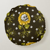 ひまわりスカルユニーク：シームレスパターン。 ラウンドクッション (裏面)
