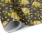 ひまわりスカルユニーク：シームレスパターン。 ラッピングペーパー (ロールコーナー)