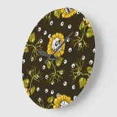 ひまわりスカルユニーク：シームレスパターン。 ラージ壁時計 (傾斜)