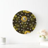 ひまわりスカルユニーク：シームレスパターン。 ラージ壁時計 (ホーム)