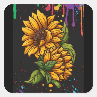 ひまわりスケッチアート、ひまわり愛 スクエアシール