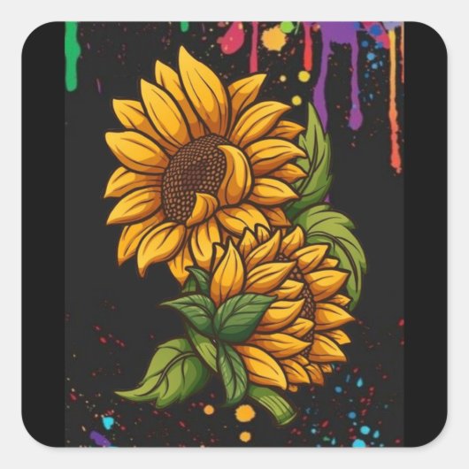 ひまわりスケッチアート、ひまわり愛 スクエアシール (正面)