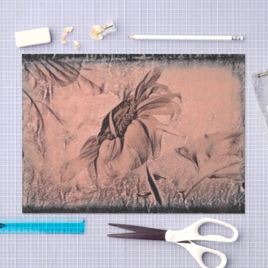 ひまわりスケッチセピアヴィンテージアンティークデコページ 薄葉紙 (クラフト)