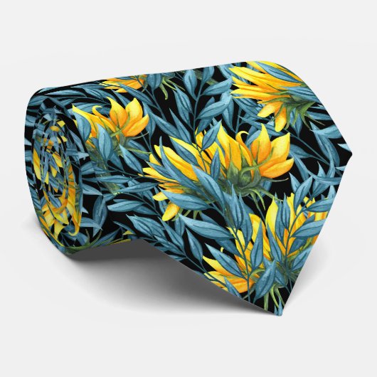 ひまわりスタイリッシュ秋の花柄 ネクタイ (ロール)