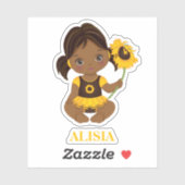 ひまわりステッカー付きアフリカ系アメリカ人ベビーガール シール (シート)