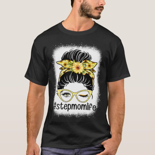 ひまわりステップママ乱雑Bun漂白母の日 Tシャツ (正面)