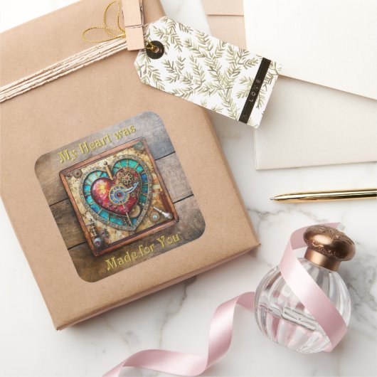 ひまわりステンドグラスハートスチームパンクシリーズ スクエアシール (ギフト)