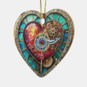 ひまわりステンドグラスハートスチームパンクシリーズ セラミックオーナメント (左)
