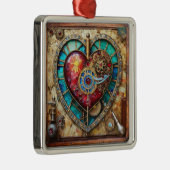 ひまわりステンドグラスハートスチームパンクシリーズ メタルオーナメント (右)