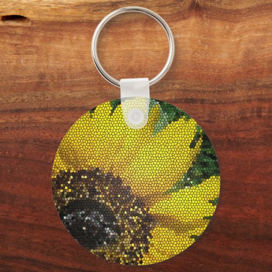 ひまわりステンドグラス鮮やかな黄色の花モザイク キーホルダー (正面)