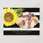 ひまわりストライプと結婚の写真日付を保存 案内ポストカード (正面)