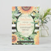 ひまわりストライプのグリッター ベイビーシャワー | モダンラスティック 招待状 (スタンド正面)