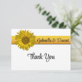 ひまわりストライプの結婚フラワーズフラットサンキューノート サンキューカード (スタンド正面)