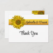 ひまわりストライプの結婚フラワーズフラットサンキューノート サンキューカード (正面/裏面)
