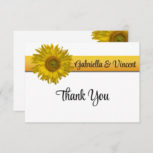 ひまわりストライプの結婚フラワーズフラットサンキューノート サンキューカード (正面/裏面)