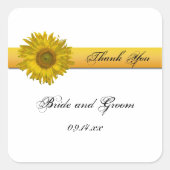 ひまわりストライプの結婚メッセージカード スクエアシール (正面)