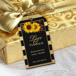 ひまわりストライプの金ゴールド結婚ギフトラベル ギフトタグ